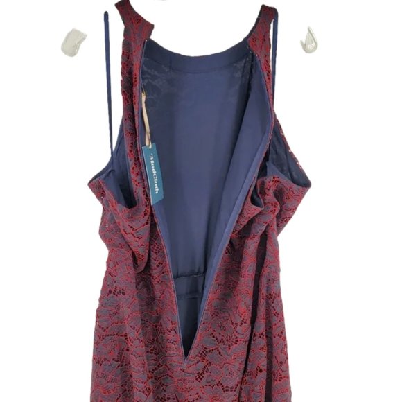 ModCloth A Night Like This Halter Dress Navy Red Lace Overlay Ruffle Hem 28 - Picture 8 of 16